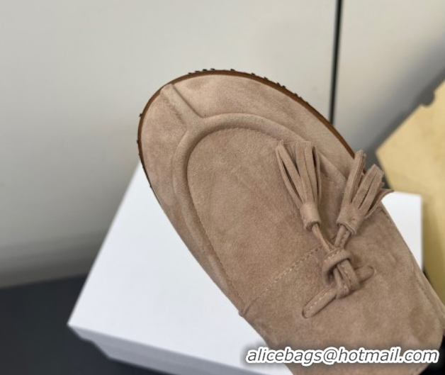 Unique Style The Row Suede Tassel Loafers Beige 0604114