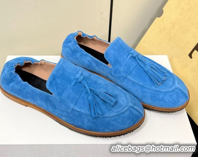 Grade Quality The Row Suede Tassel Loafers Blue 0604115 