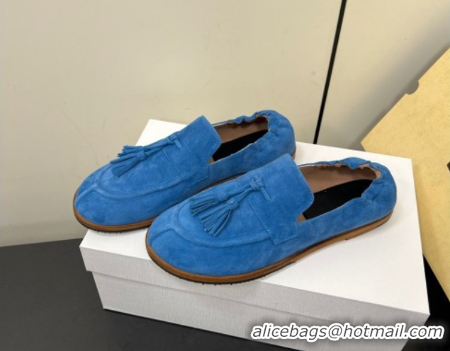 Grade Quality The Row Suede Tassel Loafers Blue 0604115 