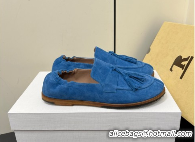 Grade Quality The Row Suede Tassel Loafers Blue 0604115 