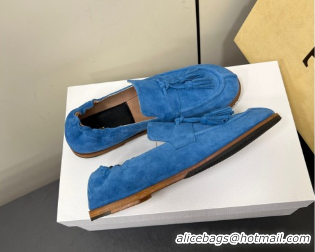Grade Quality The Row Suede Tassel Loafers Blue 0604115 