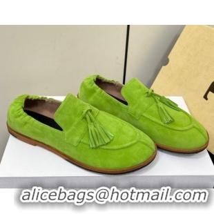Good Quality The Row Suede Tassel Loafers Green 0604116 