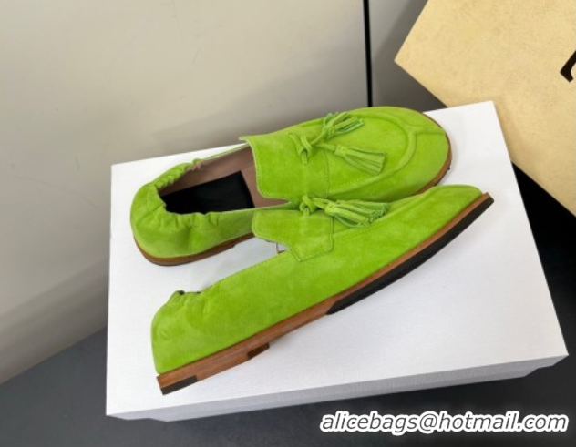 Good Quality The Row Suede Tassel Loafers Green 0604116 