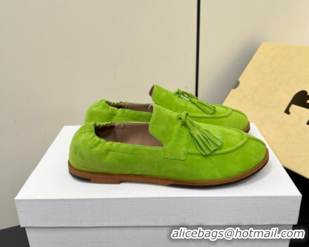 Good Quality The Row Suede Tassel Loafers Green 0604116 