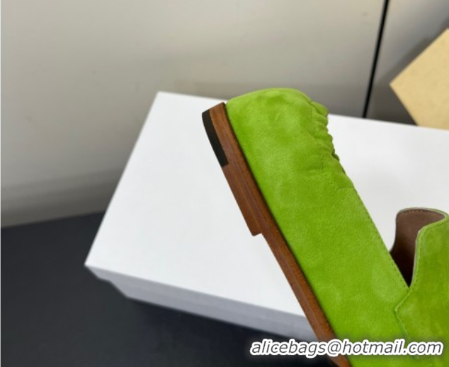 Good Quality The Row Suede Tassel Loafers Green 0604116 