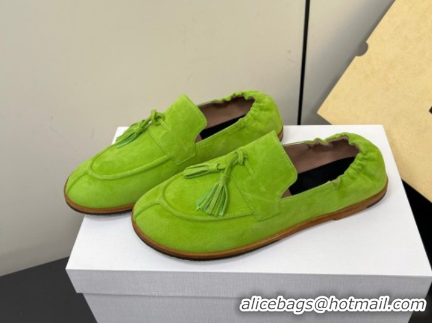 Good Quality The Row Suede Tassel Loafers Green 0604116 
