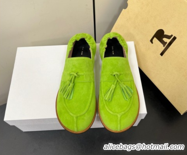 Good Quality The Row Suede Tassel Loafers Green 0604116 