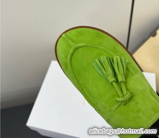 Good Quality The Row Suede Tassel Loafers Green 0604116 