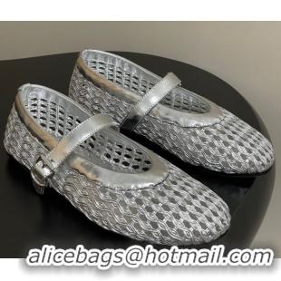 Pretty Style The Row Woven Ballet Flats Silver TR071001 0710118