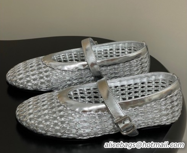Pretty Style The Row Woven Ballet Flats Silver TR071001 0710118