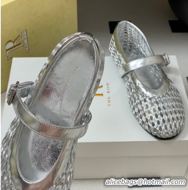 Pretty Style The Row Woven Ballet Flats Silver TR071001 0710118