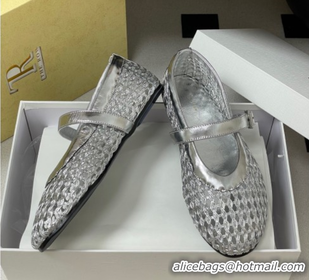 Pretty Style The Row Woven Ballet Flats Silver TR071001 0710118
