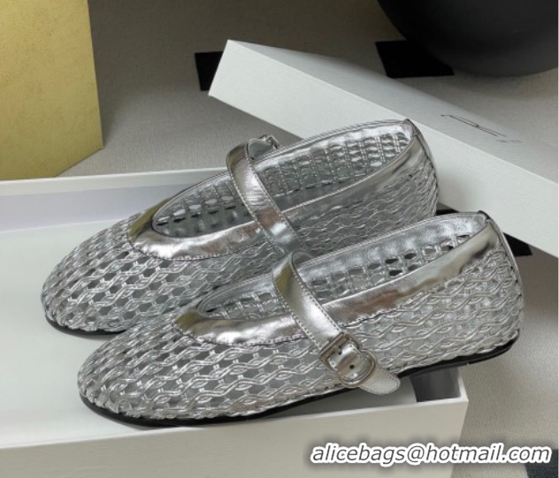 Pretty Style The Row Woven Ballet Flats Silver TR071001 0710118