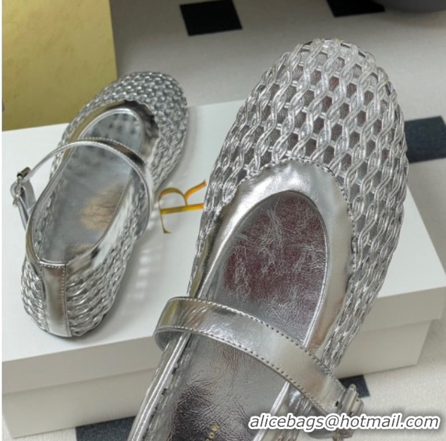 Pretty Style The Row Woven Ballet Flats Silver TR071001 0710118