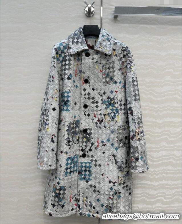 Modern Classic Bottega Veneta Printed Intrecciato Lambskin Leather Coat 0814 Grey 2025