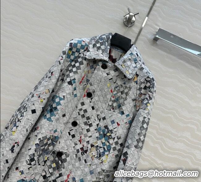 Modern Classic Bottega Veneta Printed Intrecciato Lambskin Leather Coat 0814 Grey 2025