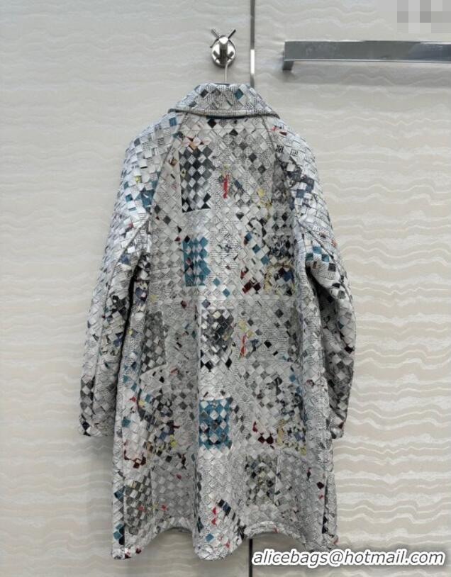 Modern Classic Bottega Veneta Printed Intrecciato Lambskin Leather Coat 0814 Grey 2025