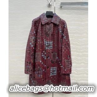 Best Wholesale Bottega Veneta Printed Intrecciato Lambskin Leather Coat 0814 Burgundy 2025