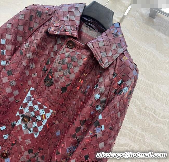 Best Wholesale Bottega Veneta Printed Intrecciato Lambskin Leather Coat 0814 Burgundy 2025