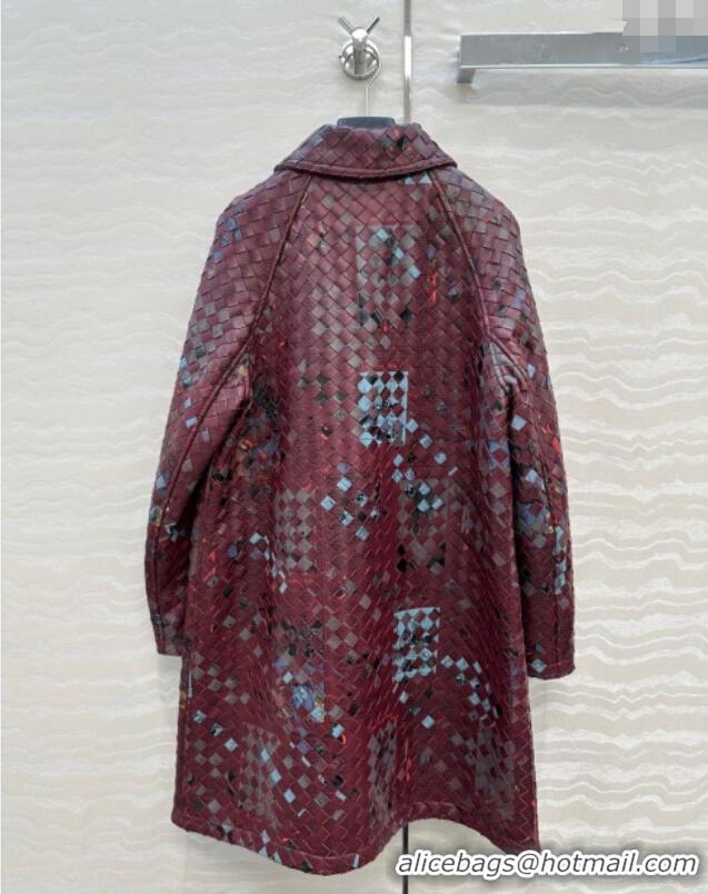 Best Wholesale Bottega Veneta Printed Intrecciato Lambskin Leather Coat 0814 Burgundy 2025