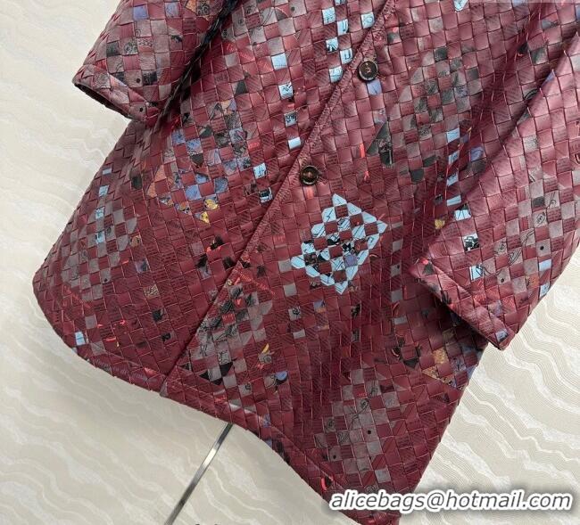 Best Wholesale Bottega Veneta Printed Intrecciato Lambskin Leather Coat 0814 Burgundy 2025