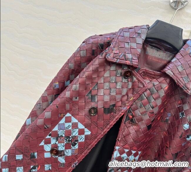 Best Wholesale Bottega Veneta Printed Intrecciato Lambskin Leather Coat 0814 Burgundy 2025
