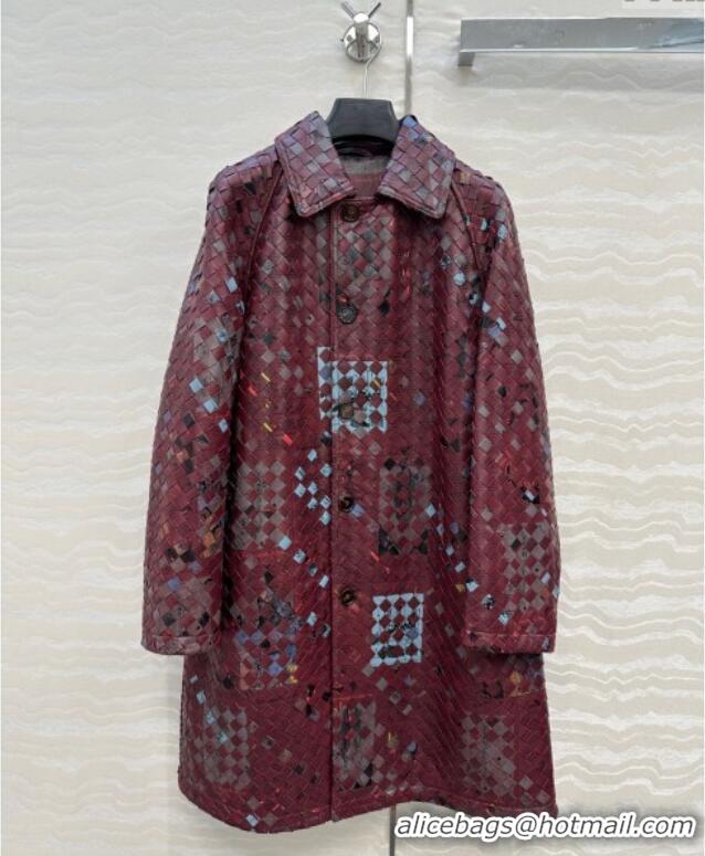 Best Wholesale Bottega Veneta Printed Intrecciato Lambskin Leather Coat 0814 Burgundy 2025