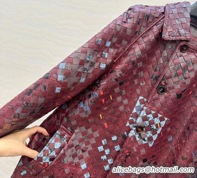 Best Wholesale Bottega Veneta Printed Intrecciato Lambskin Leather Coat 0814 Burgundy 2025