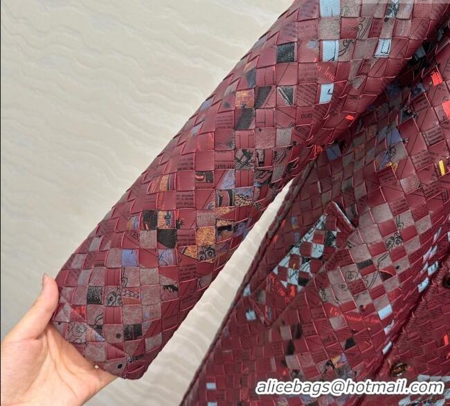 Best Wholesale Bottega Veneta Printed Intrecciato Lambskin Leather Coat 0814 Burgundy 2025