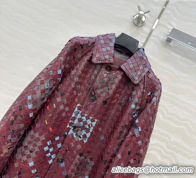 Best Wholesale Bottega Veneta Printed Intrecciato Lambskin Leather Coat 0814 Burgundy 2025