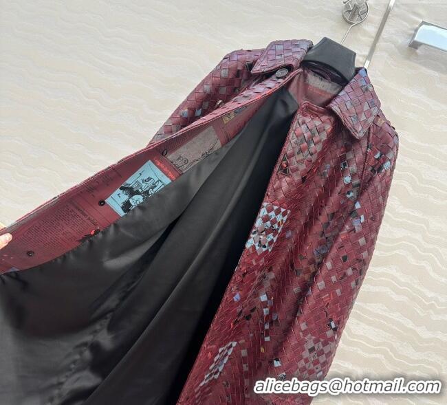 Best Wholesale Bottega Veneta Printed Intrecciato Lambskin Leather Coat 0814 Burgundy 2025