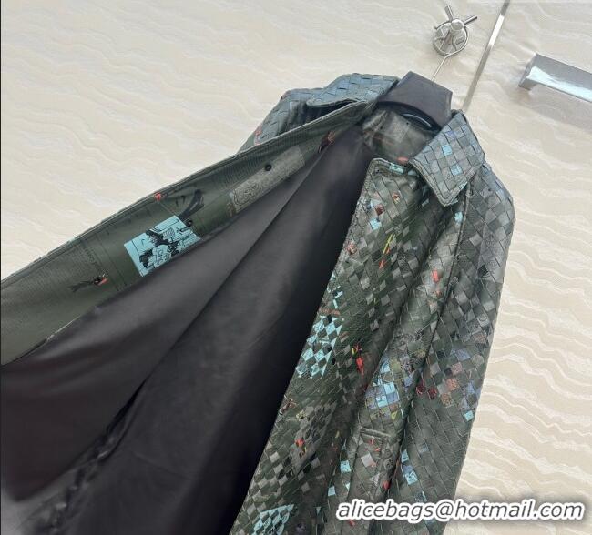 Buy Discount Bottega Veneta Printed Intrecciato Lambskin Leather Coat 0814 Green 2025
