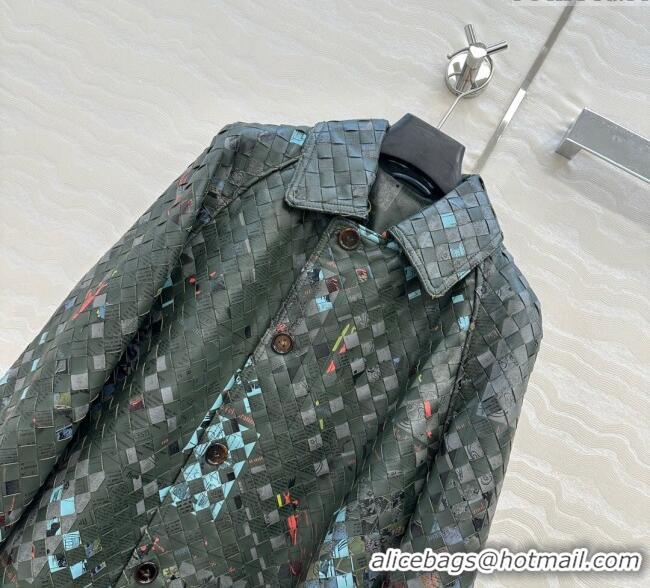 Buy Discount Bottega Veneta Printed Intrecciato Lambskin Leather Coat 0814 Green 2025