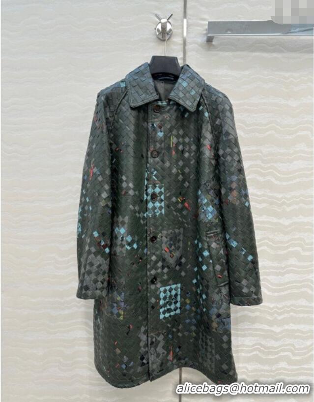 Buy Discount Bottega Veneta Printed Intrecciato Lambskin Leather Coat 0814 Green 2025