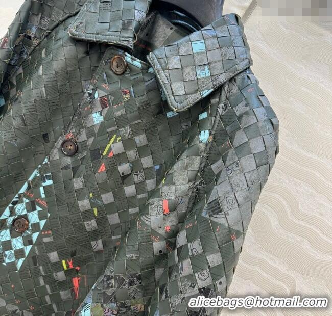 Buy Discount Bottega Veneta Printed Intrecciato Lambskin Leather Coat 0814 Green 2025