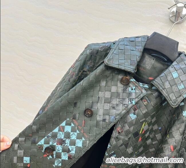 Buy Discount Bottega Veneta Printed Intrecciato Lambskin Leather Coat 0814 Green 2025