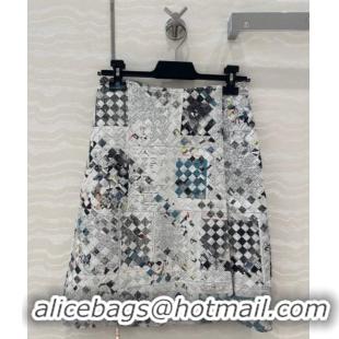 Spot Bulk Bottega Veneta Printed Intrecciato Lambskin Leather Skirt 0814 Grey 2025