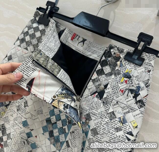 Spot Bulk Bottega Veneta Printed Intrecciato Lambskin Leather Skirt 0814 Grey 2025
