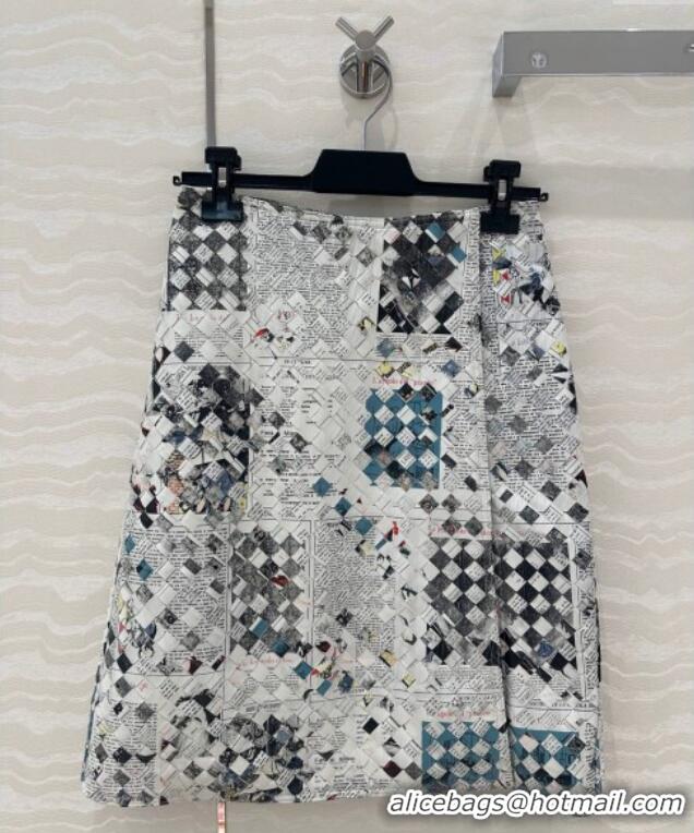 Spot Bulk Bottega Veneta Printed Intrecciato Lambskin Leather Skirt 0814 Grey 2025