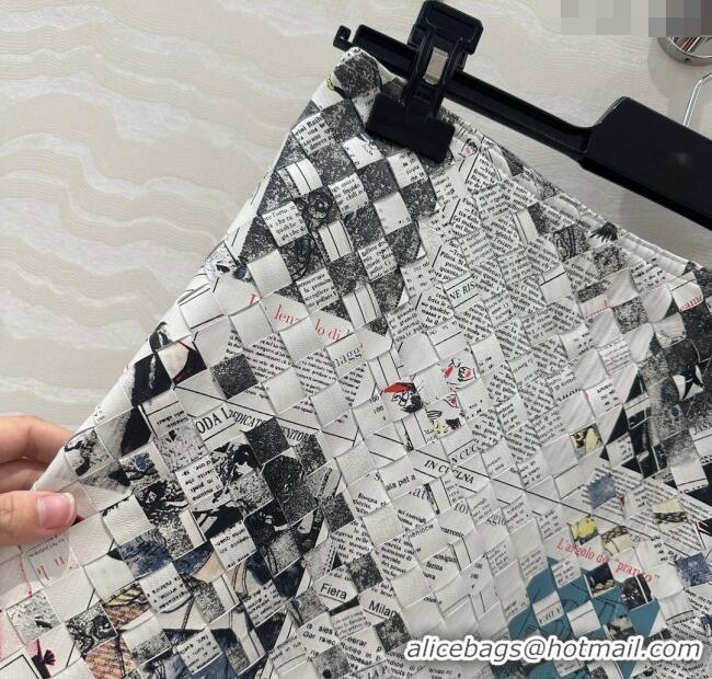 Spot Bulk Bottega Veneta Printed Intrecciato Lambskin Leather Skirt 0814 Grey 2025