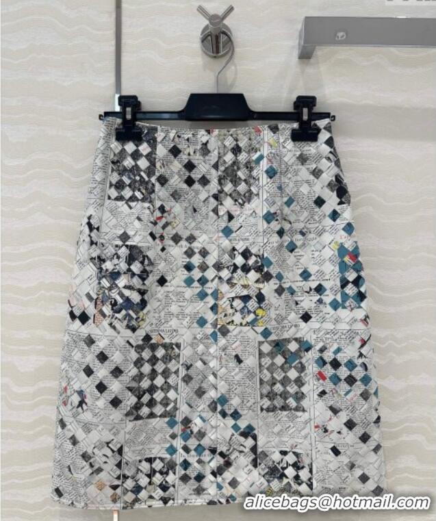 Spot Bulk Bottega Veneta Printed Intrecciato Lambskin Leather Skirt 0814 Grey 2025