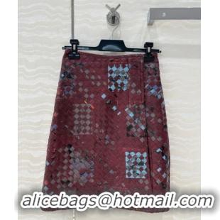 Top Grade Bottega Veneta Printed Intrecciato Lambskin Leather Skirt 0814 Burgundy 2025