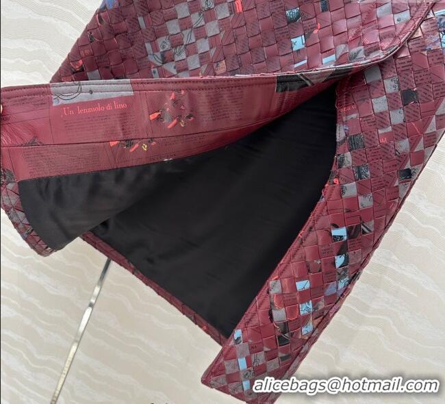 Top Grade Bottega Veneta Printed Intrecciato Lambskin Leather Skirt 0814 Burgundy 2025