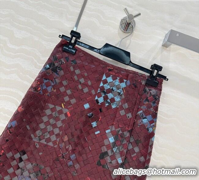 Top Grade Bottega Veneta Printed Intrecciato Lambskin Leather Skirt 0814 Burgundy 2025