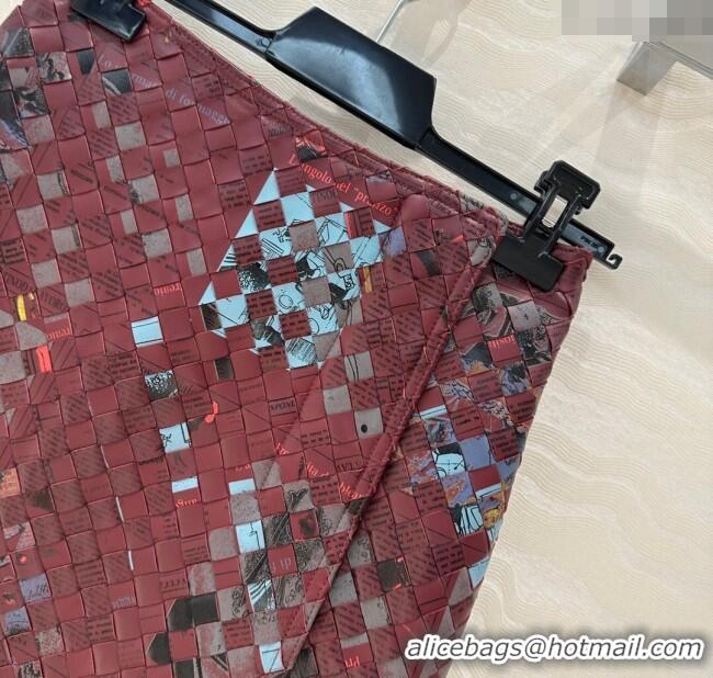 Top Grade Bottega Veneta Printed Intrecciato Lambskin Leather Skirt 0814 Burgundy 2025