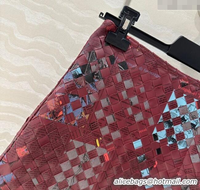 Top Grade Bottega Veneta Printed Intrecciato Lambskin Leather Skirt 0814 Burgundy 2025