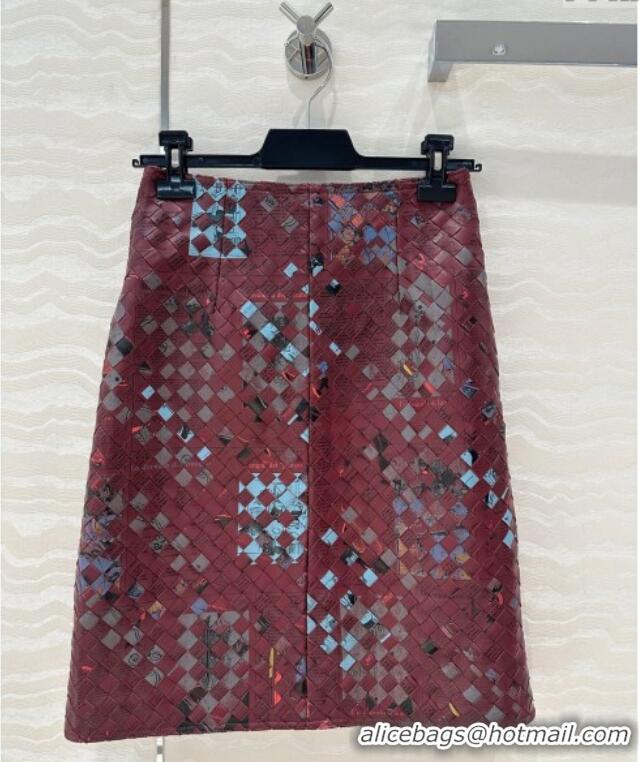 Top Grade Bottega Veneta Printed Intrecciato Lambskin Leather Skirt 0814 Burgundy 2025