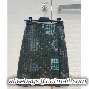 Grade Quality Bottega Veneta Printed Intrecciato Lambskin Leather Skirt 0814 Green 2025