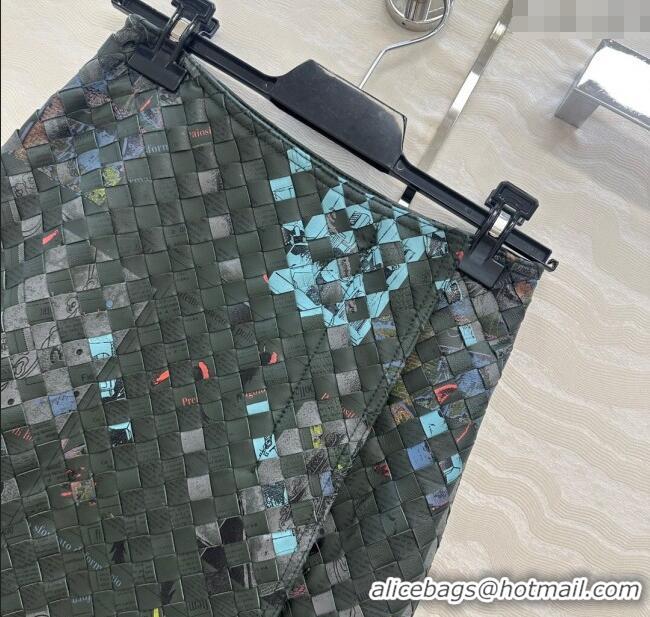 Grade Quality Bottega Veneta Printed Intrecciato Lambskin Leather Skirt 0814 Green 2025