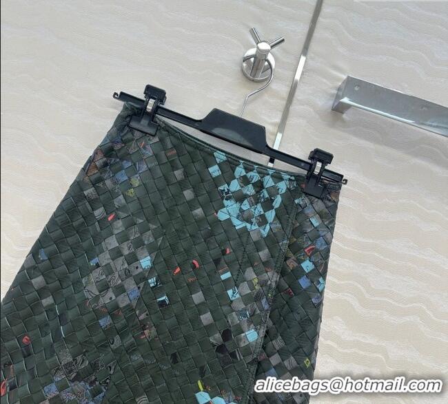 Grade Quality Bottega Veneta Printed Intrecciato Lambskin Leather Skirt 0814 Green 2025